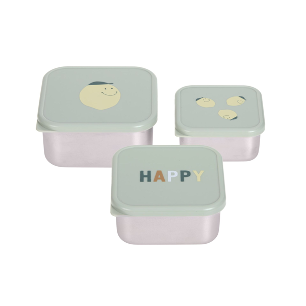 Image de 'Lot de 3 petites boîtes à goûter inox Happy Fruit Lemon'