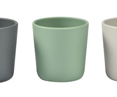 Lot de 3 verres en silicone gris et sauge