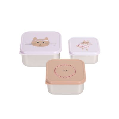 Lot de 3 boîtes à goûter inox - Tiny Team, Chat